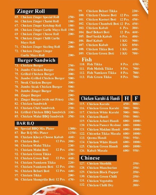 Hot n Chilli menu