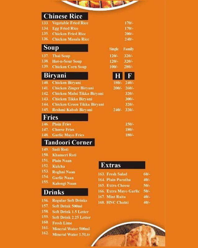 Hot n Chilli menu