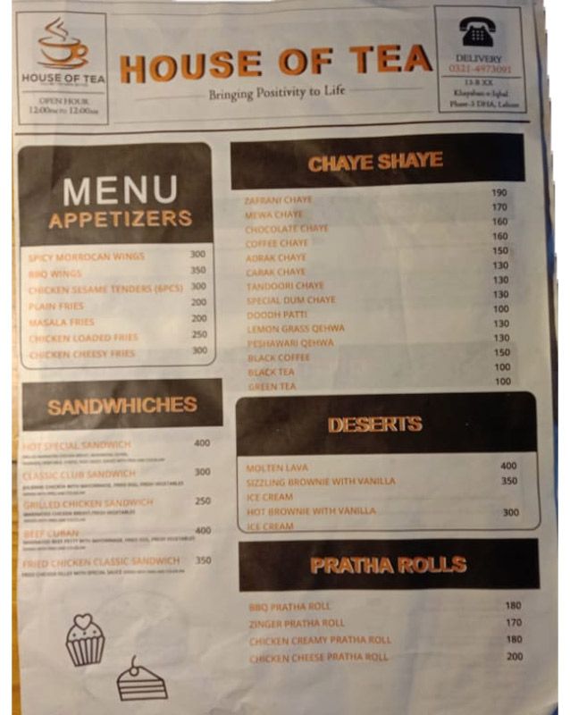House Of Tea menu