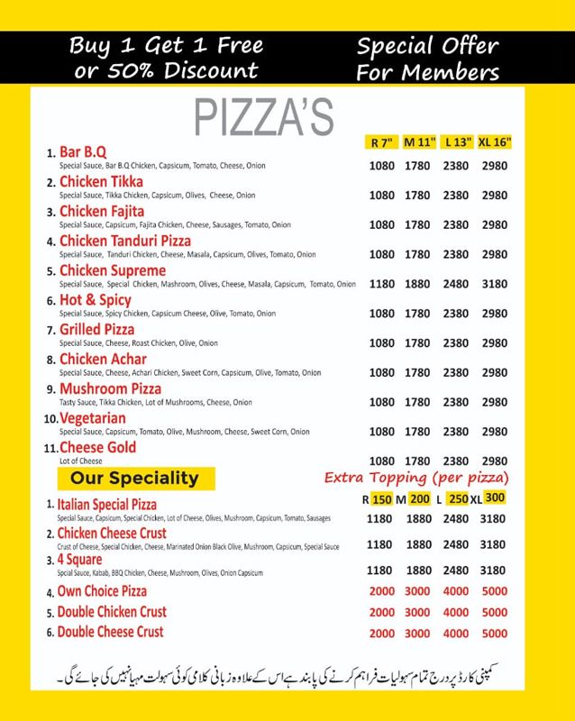 Italian Pizza menu