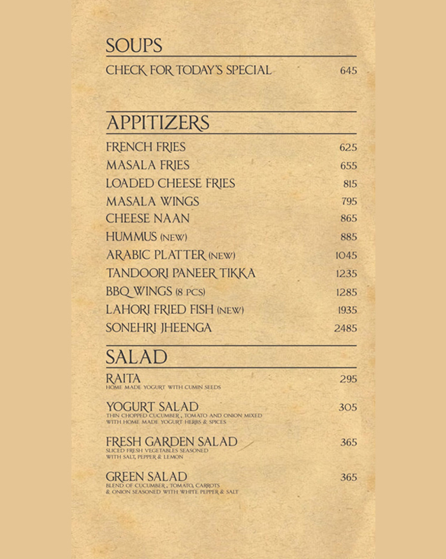 Junoon Restaurant menu