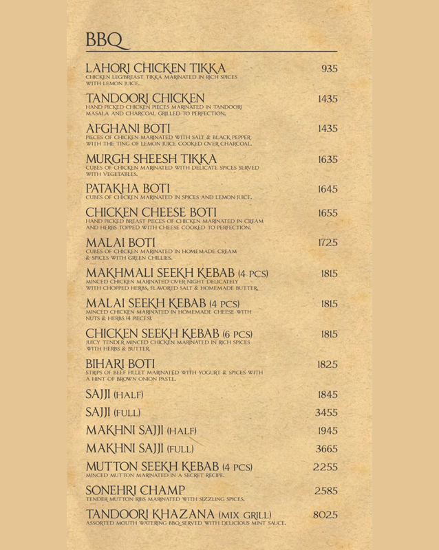 Junoon Restaurant menu