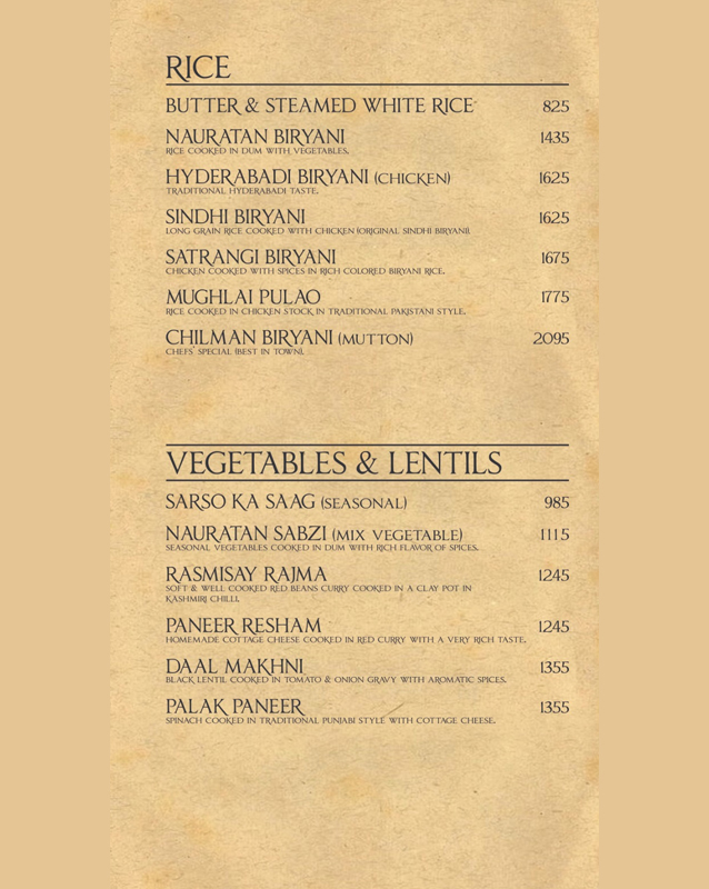Junoon Restaurant menu