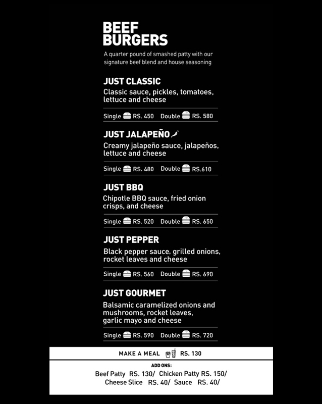Just Burgers menu