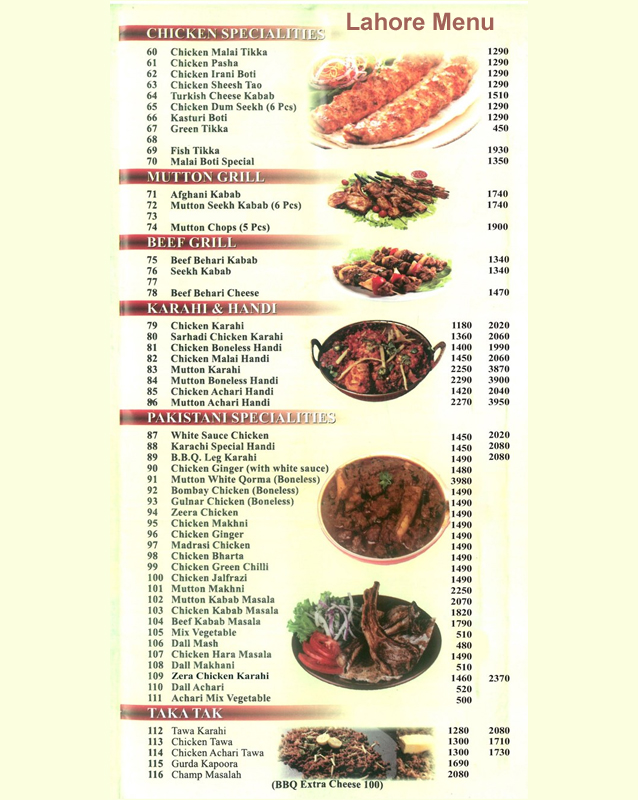 Karachi Bar B.Q menu