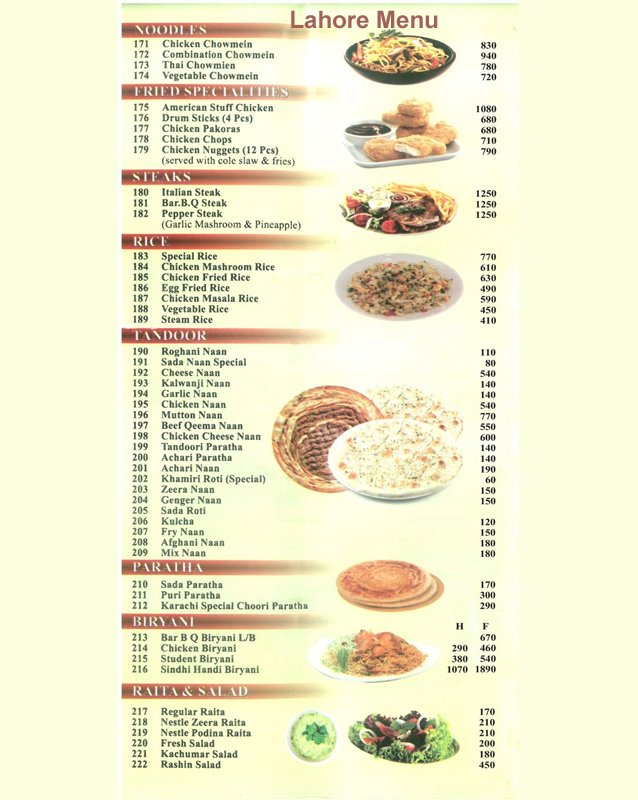 Karachi Bar B.Q menu