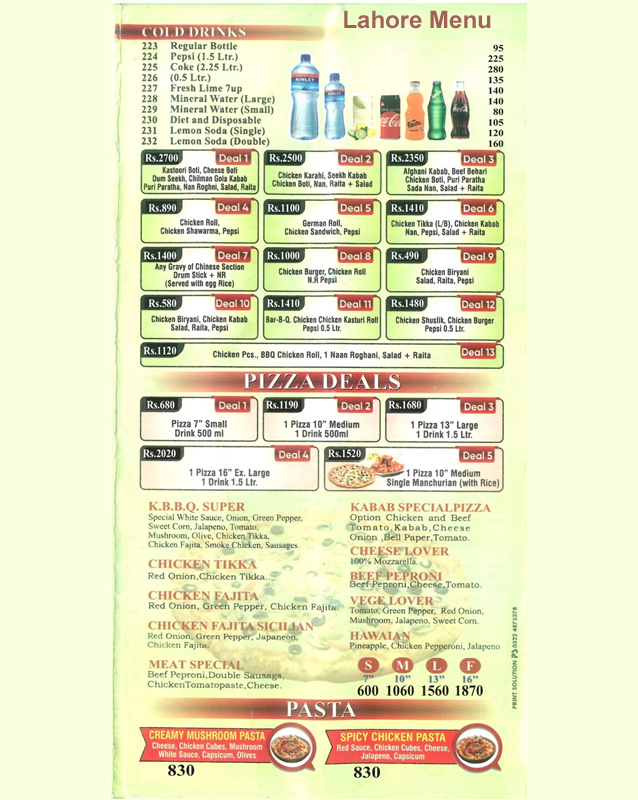 Karachi Bar B.Q menu