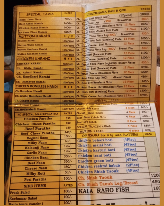Karachi Chatkhara menu