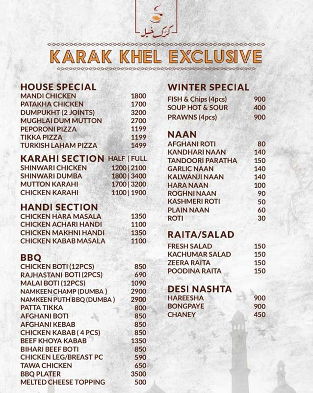 Karak Khel menu