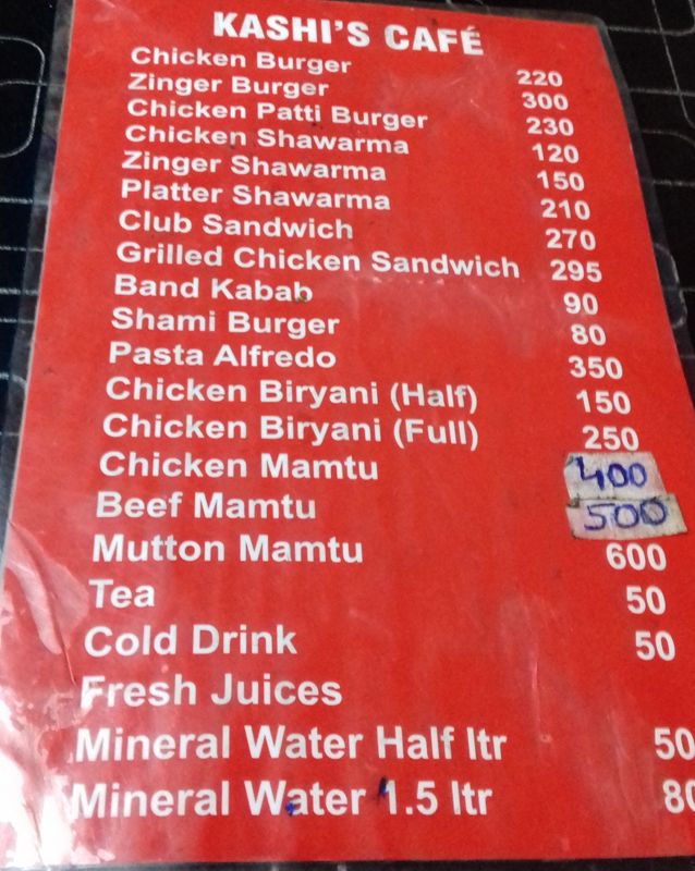 Kashi's Cafe & Kashghari Mamtu menu