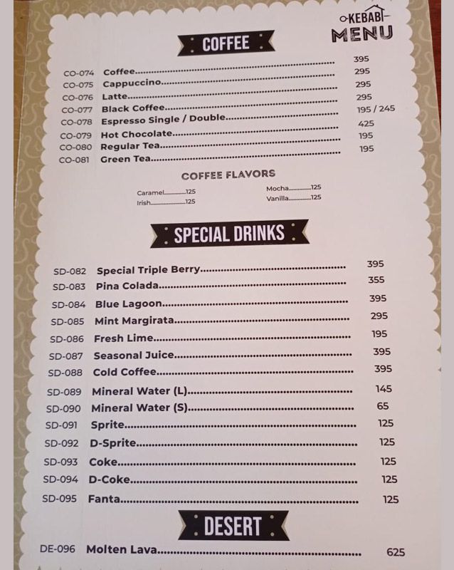 Kebab House of London menu