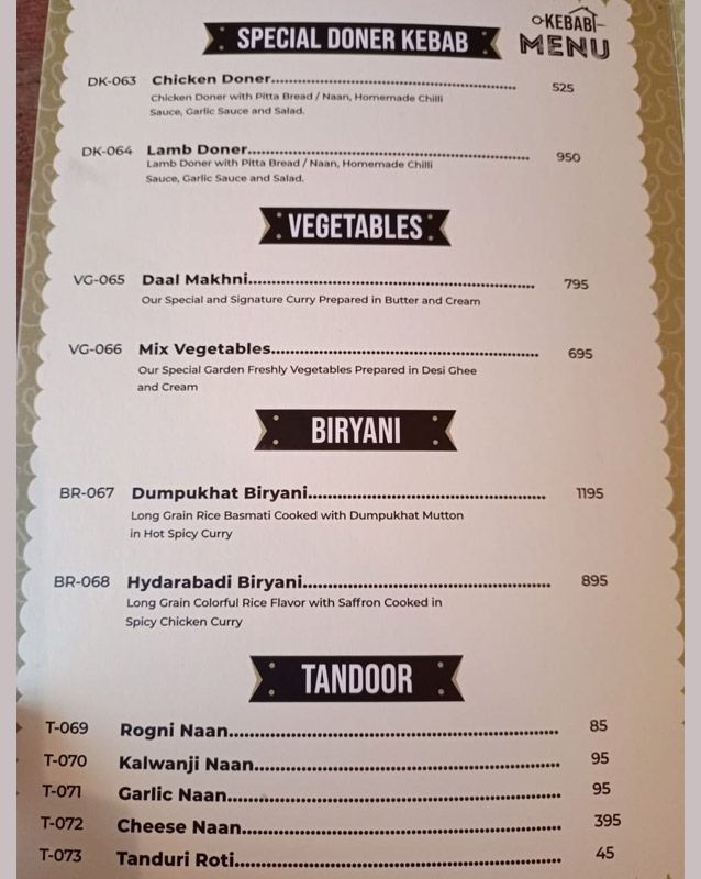 Kebab House of London menu