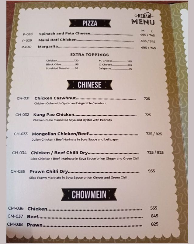 Kebab House of London menu