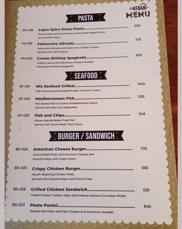 Kebab House of London menu