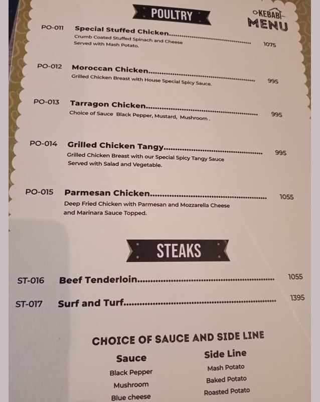 Kebab House of London menu