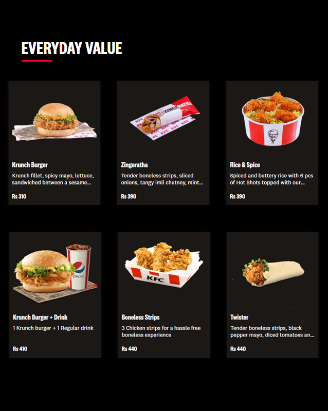 KFC menu
