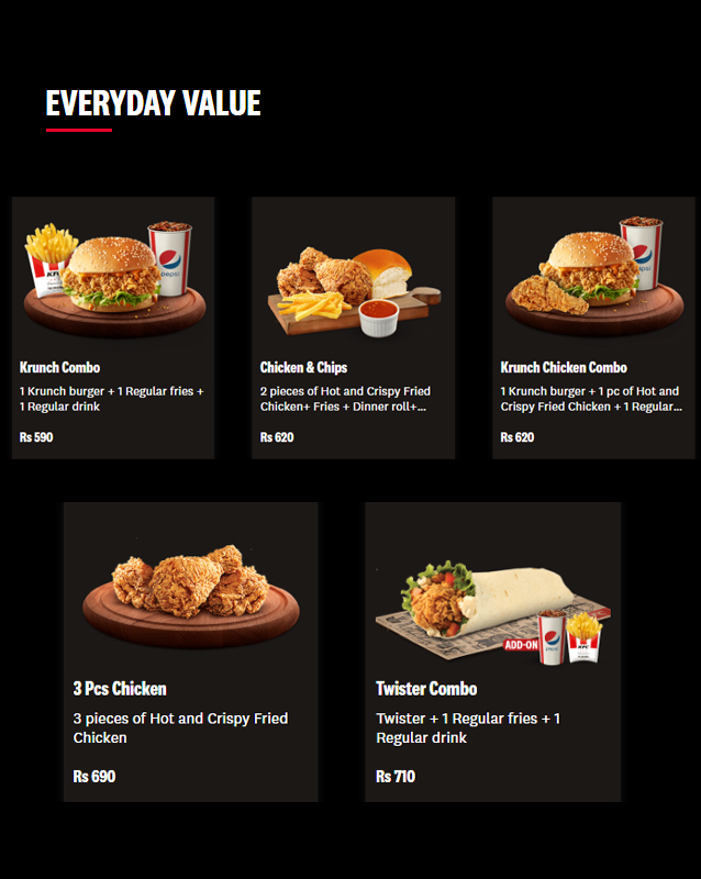 KFC menu
