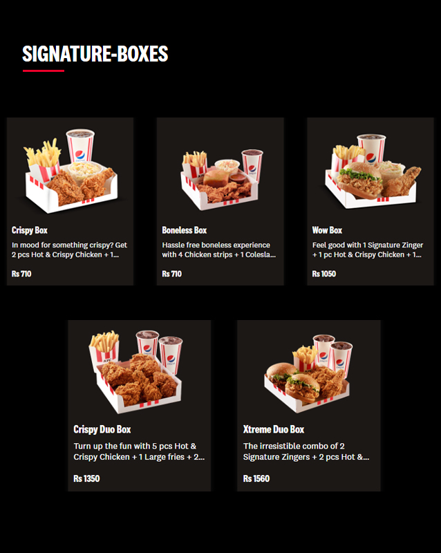 KFC menu