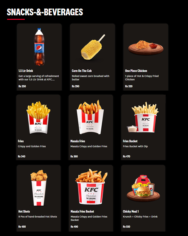 KFC menu