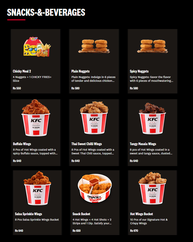 KFC menu