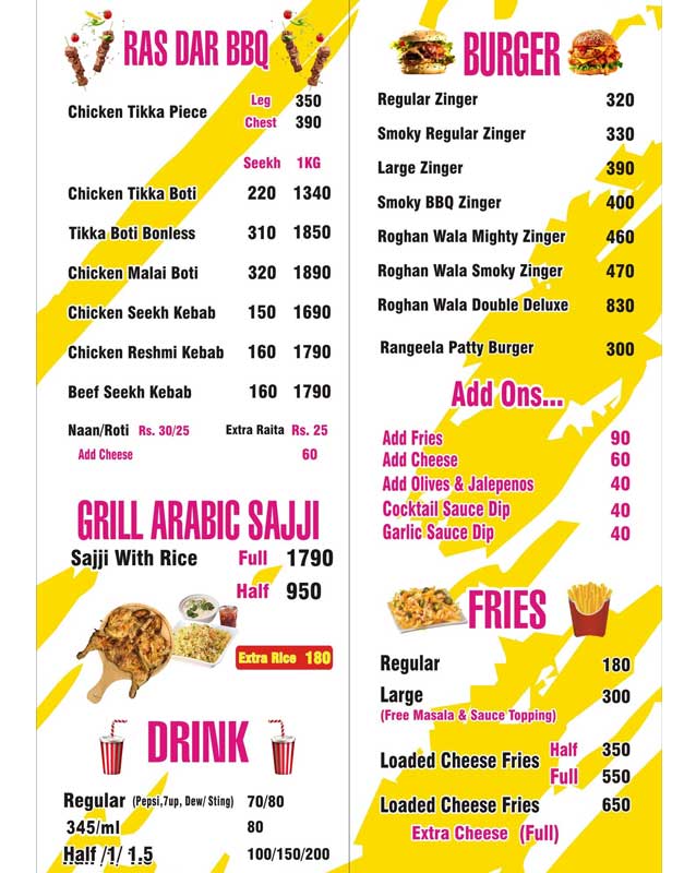 Khajaonga menu