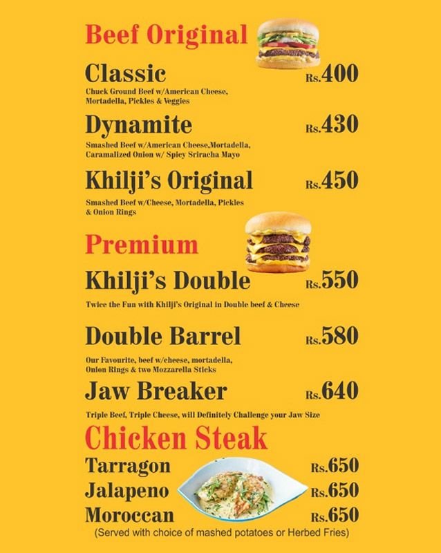 Khilji's menu