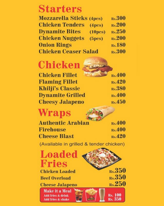 Khilji's menu