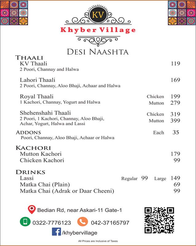 Khyber Village menu