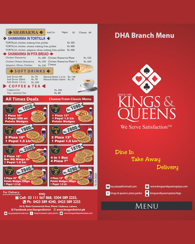 Kings & Queens Pizza Parlor menu