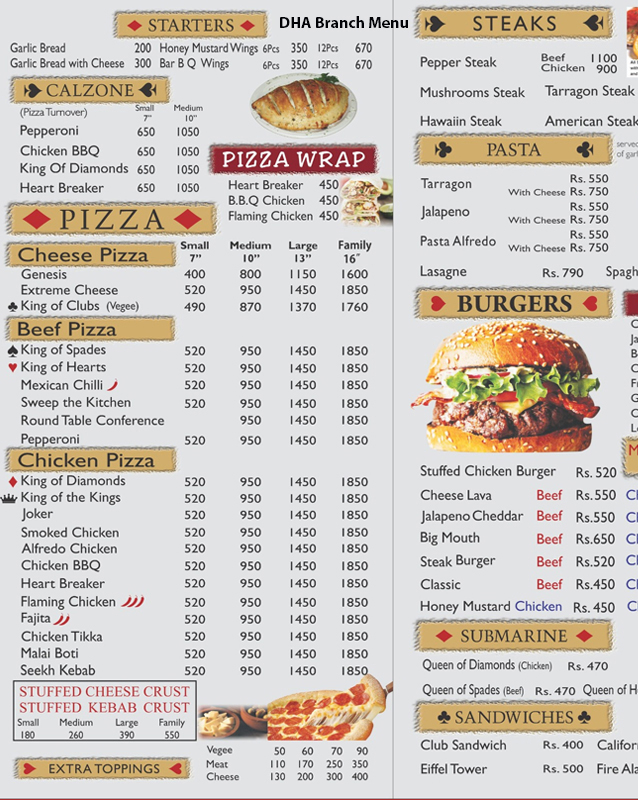 Kings & Queens Pizza Parlor menu