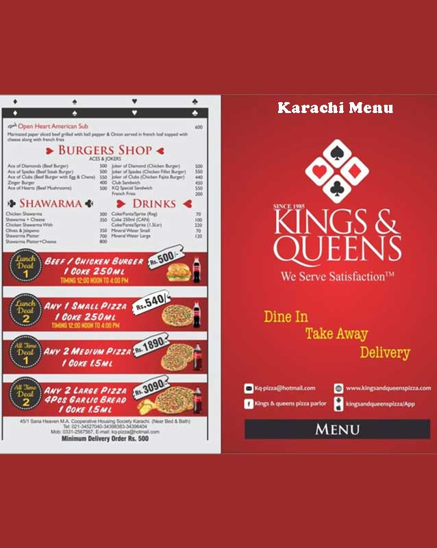 Kings & Queens Pizza Parlor menu