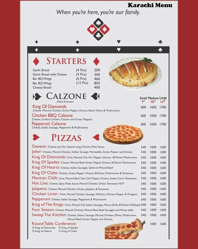 Kings & Queens Pizza Parlor menu