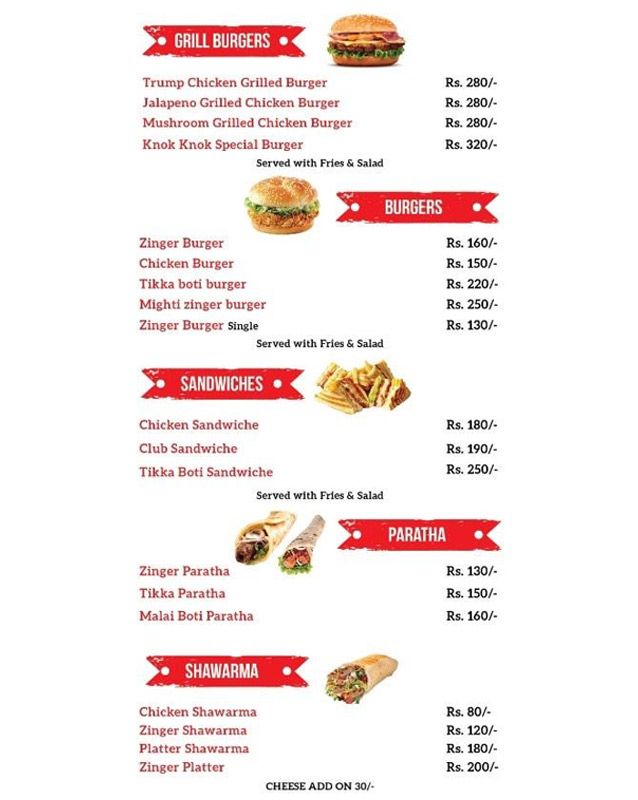 Knok Knok Pizza menu