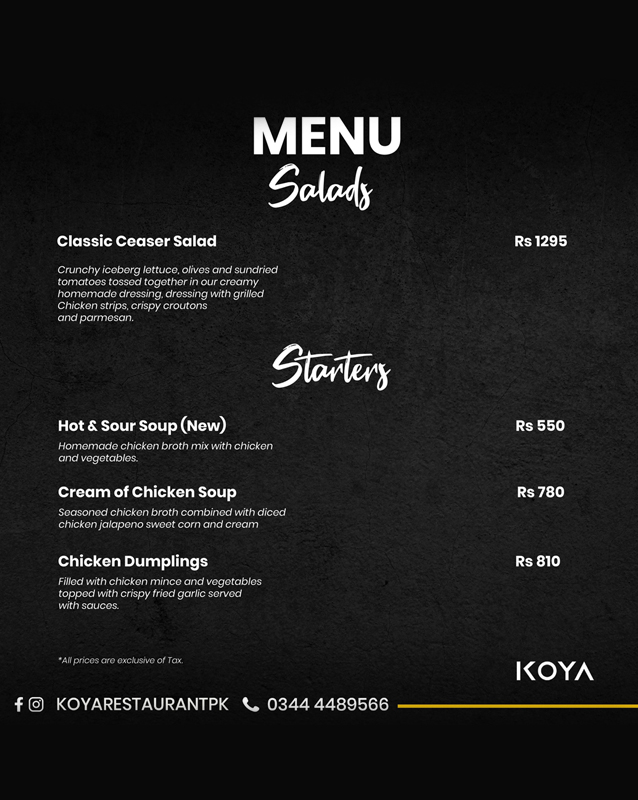 Koya Restaurant menu