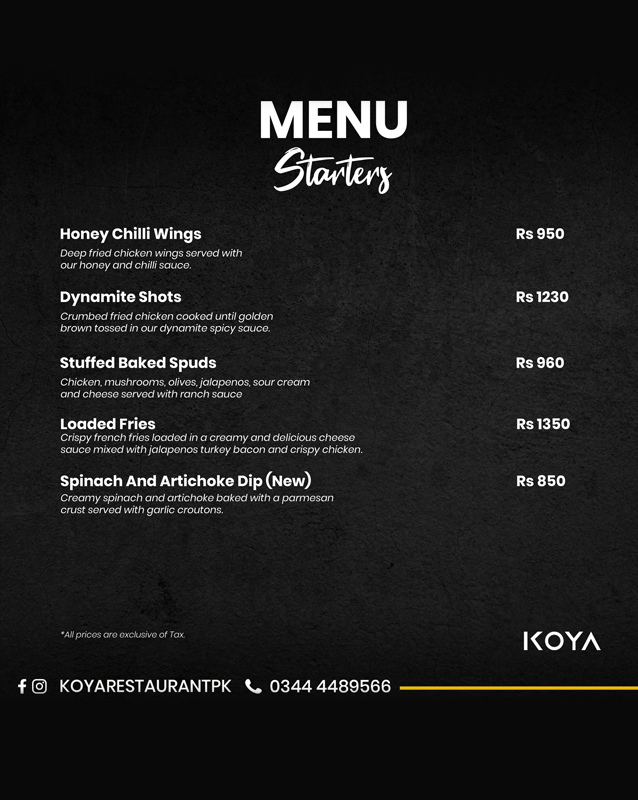 Koya Restaurant menu