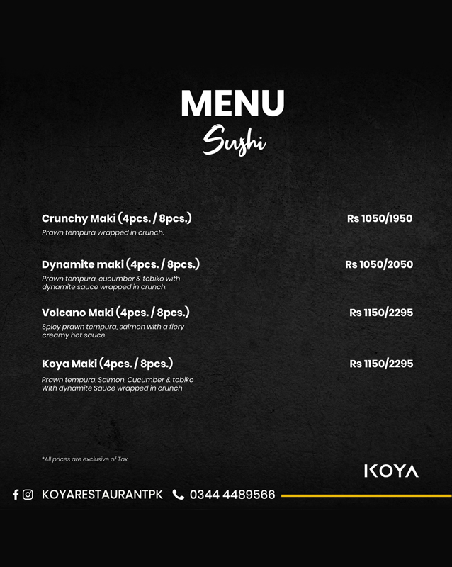 Koya Restaurant menu