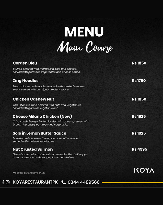 Koya Restaurant menu