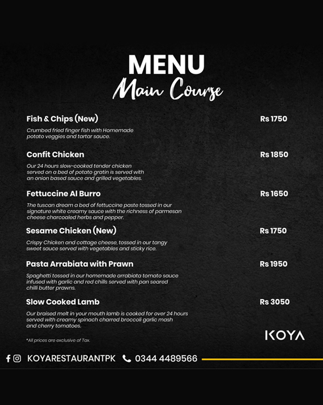 Koya Restaurant menu