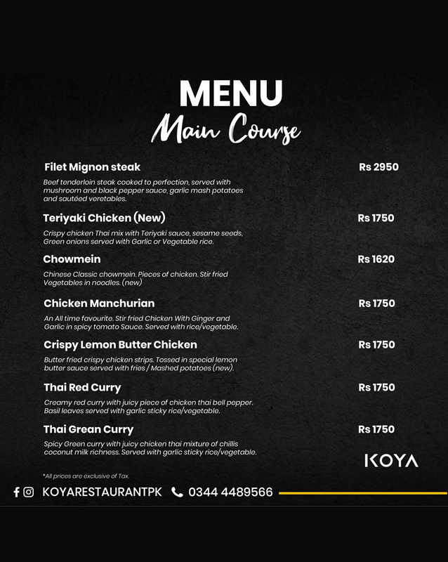Koya Restaurant menu