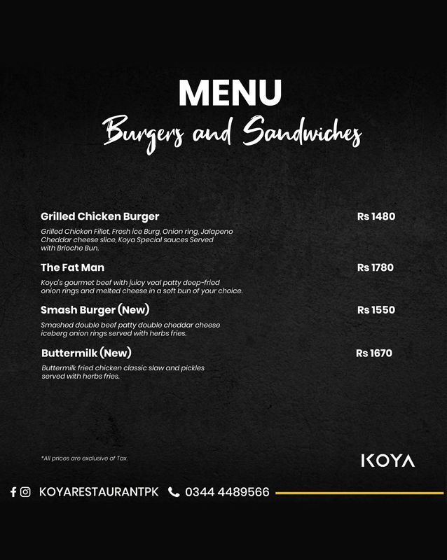 Koya Restaurant menu