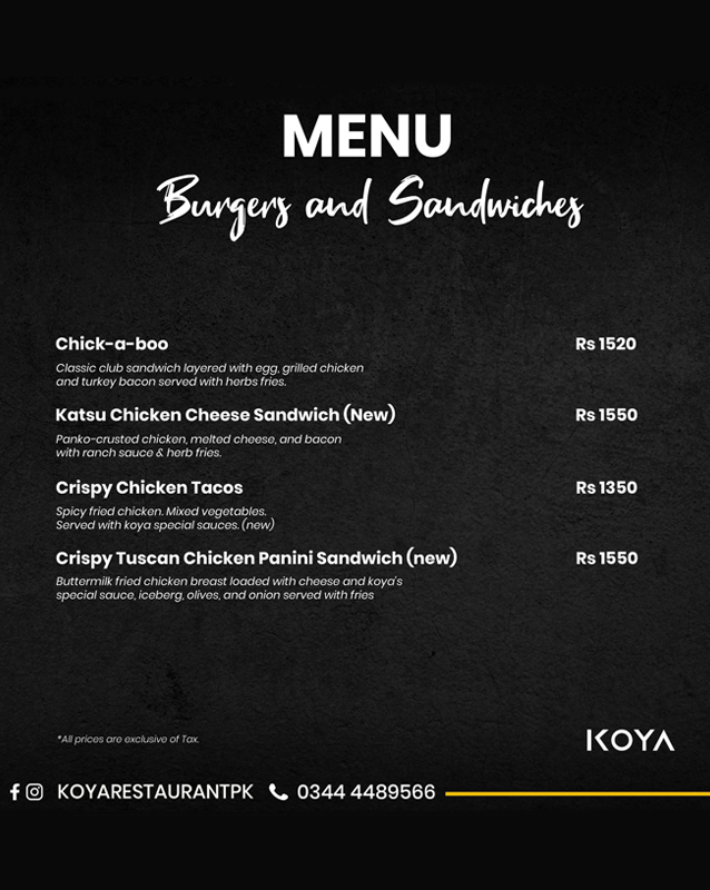 Koya Restaurant menu