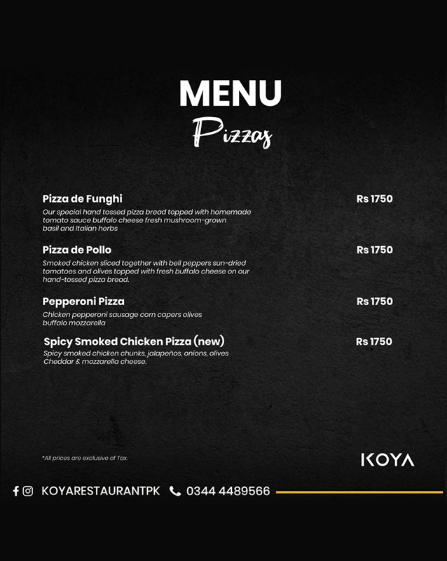 Koya Restaurant menu