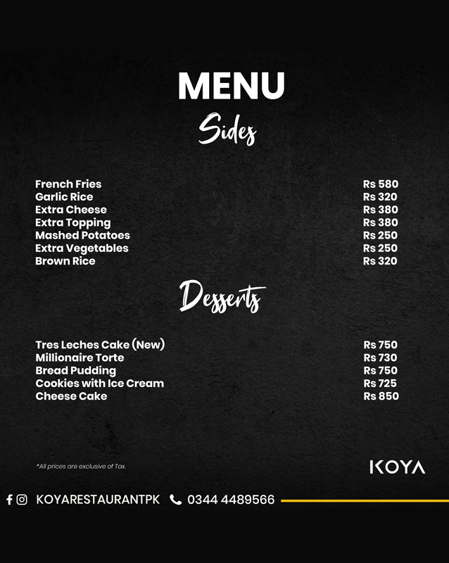 Koya Restaurant menu