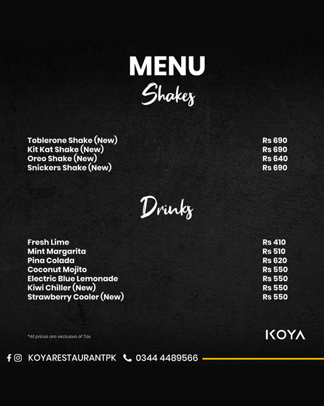 Koya Restaurant menu