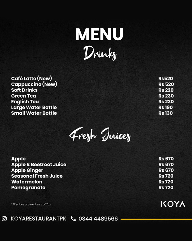 Koya Restaurant menu