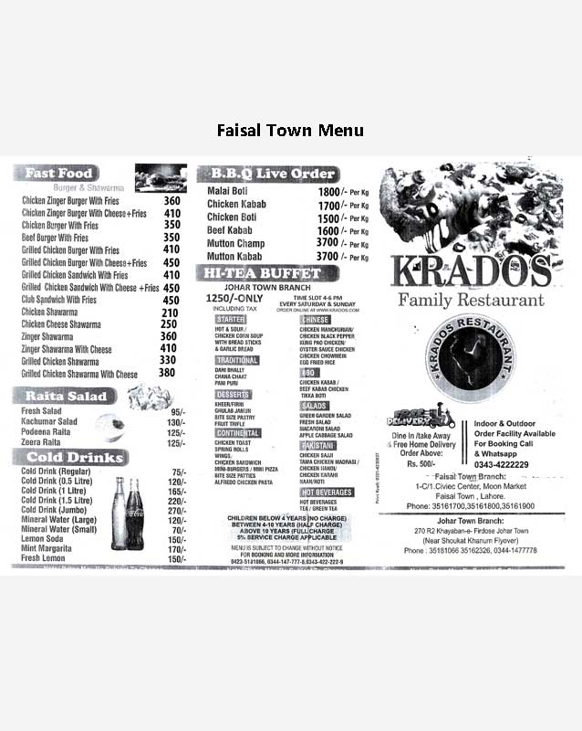 Krados Restaurant menu
