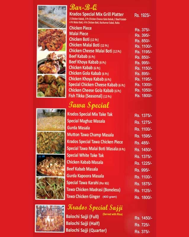 Krados Restaurant menu