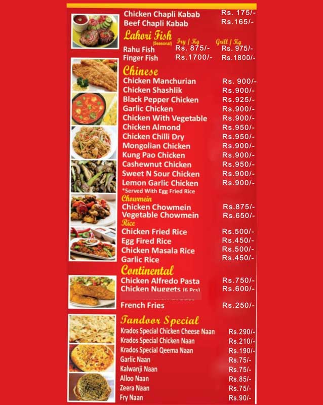 Krados Restaurant menu