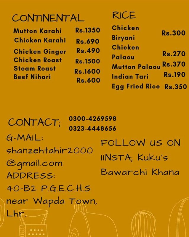 Kuku's Bawarchi khana menu