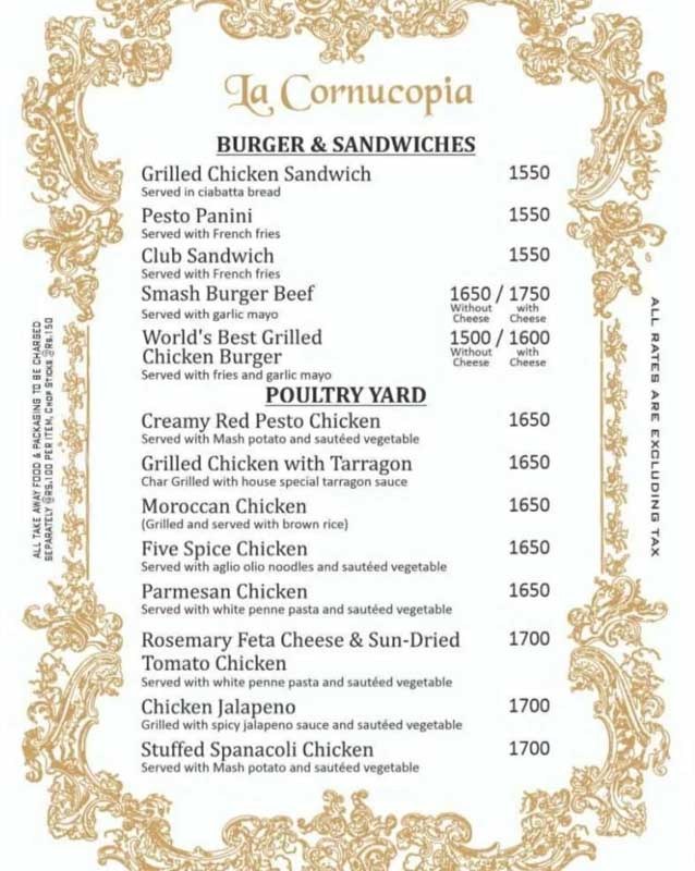 La Cornucopia menu